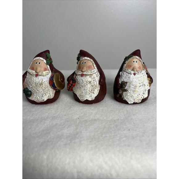 Other - Lot Of 3 Adorable Round Santa Figurines Each 3.75” Tall